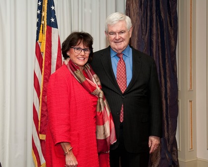 ETSU Associate Vice President for Community and Government Relations, Bridget Baird, poses with former Speaker of the U.S. House, Newt Gingrich on March 31, 2016