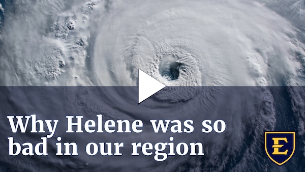 YouTube thumbnail depicting a swirling hurricane and text that reads "Why Helene was So Bad in Our Region"