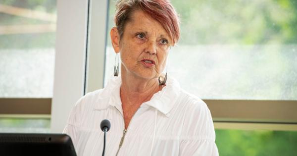 Dr. Patricia Robertson, namesake of the Robertson Center at ETSU at a podium speaking at an event