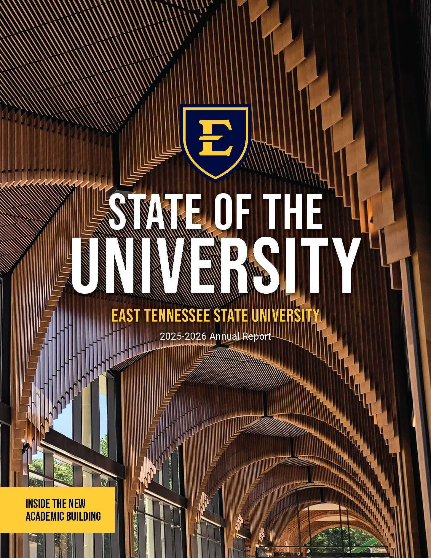 Cover of ETSU's 2025-29 annual report, also known as State of the University