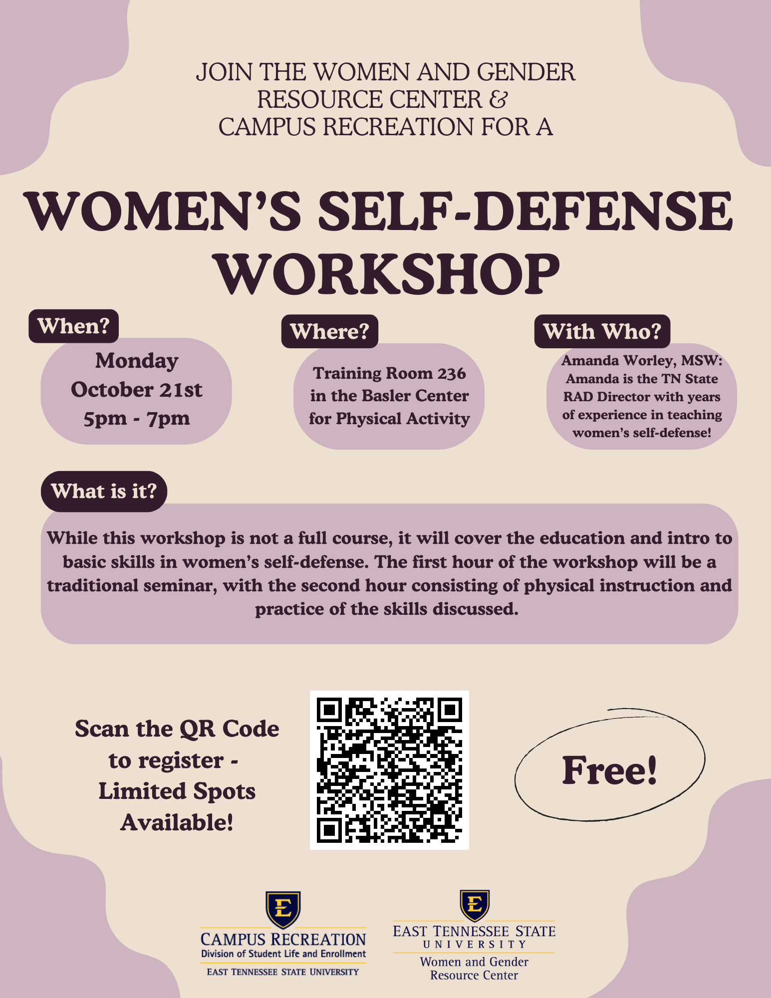 Women's Self-Defense Workshop Flyer